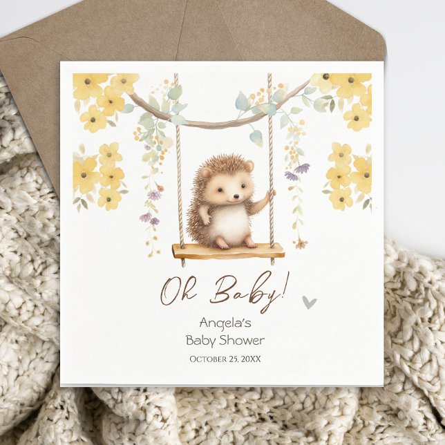 Spring Floral Hegehog Oh Baby Shower Napkins (Creator Uploaded)