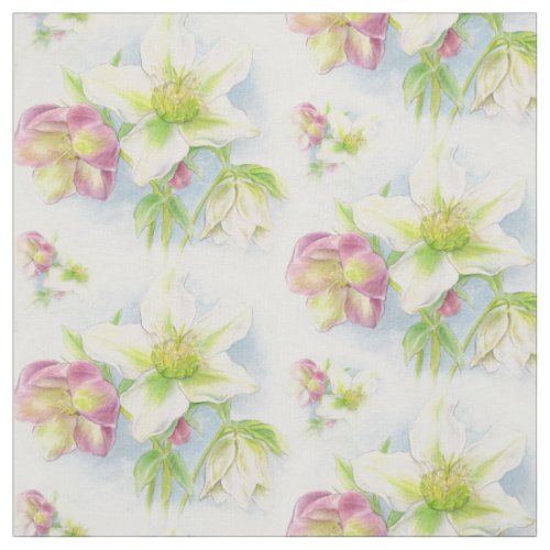 Spring floral hellebores watercolor fabric