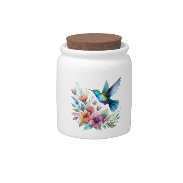 Spring Floral Hummingbird Candy Jar (Front)