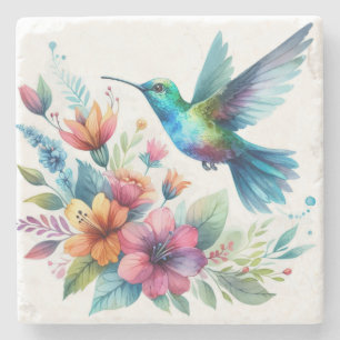 Spring Floral Hummingbird Stone Coaster