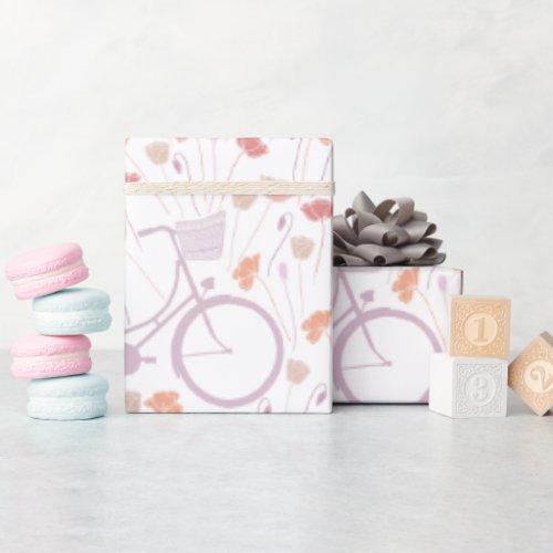 Spring Floral Lavender Coral Vintage Bicycle Wrapping Paper