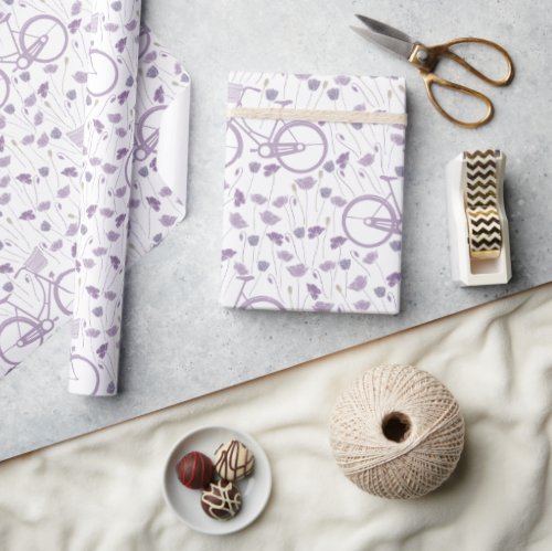 Spring Floral Lavender Purple Vintage Bicycle Wrapping Paper