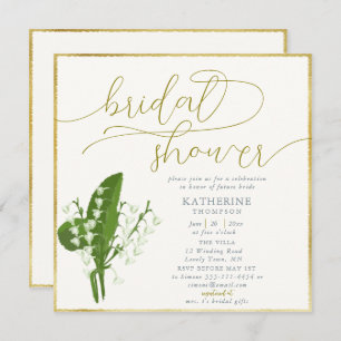 Spring Floral Lily Valley Gold Frame Bridal Shower Invitation