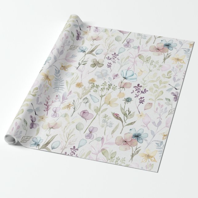 Spring Floral meadow Wrapping Paper (Unrolled)