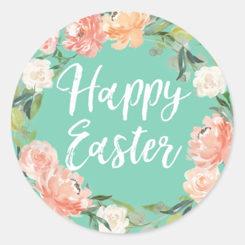 Spring Floral Mint Blush Easter Classic Round Sticker