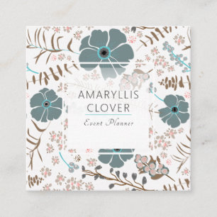 Spring Floral Mix Teal Pink Gray Square Business Card