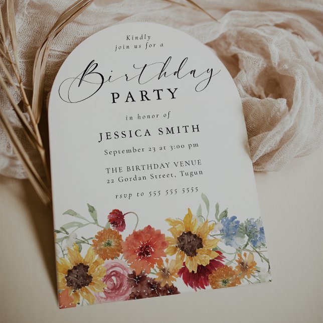 Spring Floral Modern Arch Womans Birthday Party Invitation (Creator Uploaded)
