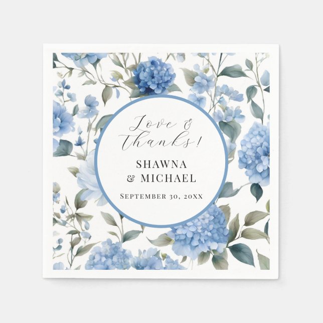 Spring Floral Modern Elegant Blue n White Wedding Napkins (Front)