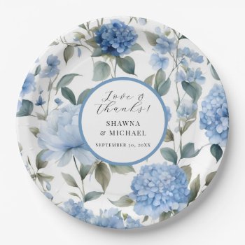 Spring Floral Modern Elegant Blue N White Wedding Paper Plates by ModernStylePaperie at Zazzle