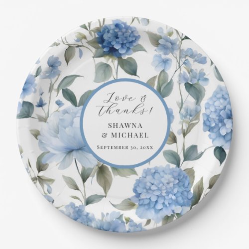 Spring Floral Modern Elegant Blue n White Wedding Paper Plates