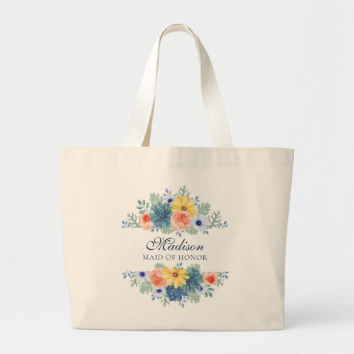 Spring Floral Modern Personalized Name  Wedding Large Tote Bag