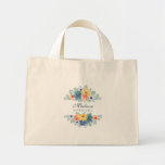 Spring Floral Modern Personalized Name | Wedding Mini Tote Bag<br><div class="desc">This modern design features a spring floral in pretty coral, yellow, teal and navy blue with your personalized name with "Flower Girl" below in navy blue typography. Personalize by editing the text in the text box provided. #wedding #weddings #flowergirl #flowergirlgifts #bridalparty #bridalpartygifts #favors #gifts #floral #flowers #botanical #personalized #name #modern...</div>