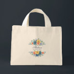 Spring Floral Modern Personalized Name | Wedding Mini Tote Bag<br><div class="desc">This modern design features a spring floral in pretty coral, yellow, teal and navy blue with your personalized name with "Flower Girl" below in navy blue typography. Personalize by editing the text in the text box provided. #wedding #weddings #flowergirl #flowergirlgifts #bridalparty #bridalpartygifts #favors #gifts #floral #flowers #botanical #personalized #name #modern...</div>