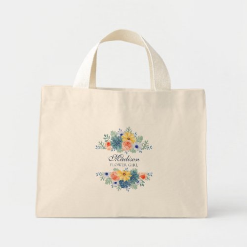 Spring Floral Modern Personalized Name  Wedding Mini Tote Bag