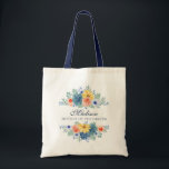 Spring Floral Modern Personalized Name | Wedding Tote Bag<br><div class="desc">This modern design features a spring floral in pretty coral, yellow, teal and navy blue with your personalized name with "Mother of the Groom" below in navy blue typography. Personalize by editing the text in the text box provided. #wedding #weddings #motherofthegroom #motherofthegroomgifts #bridalparty #bridalpartygifts #favors #gifts #floral #flowers #botanical #personalized...</div>