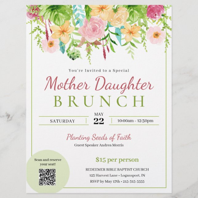 Spring Floral Mother Daughter Church Brunch Flyer (Front)