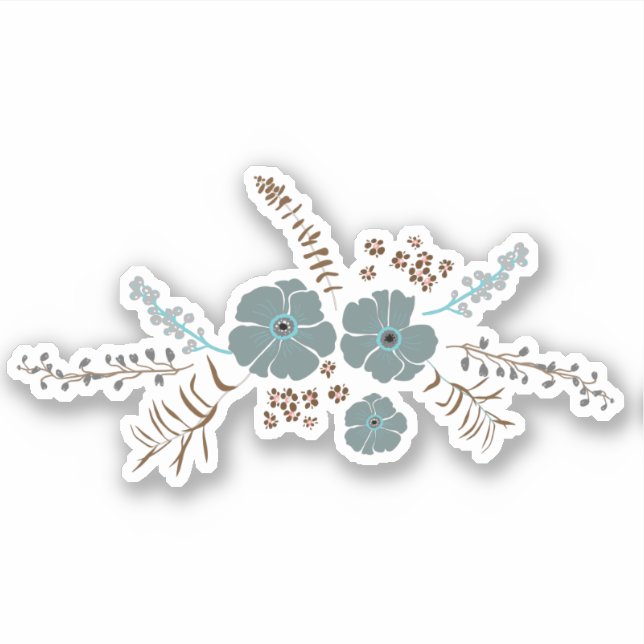 Spring Floral Motif Teal Pink Gray Whimsical Sticker (Front)