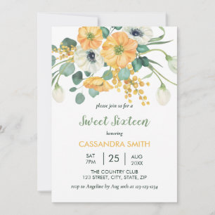 Spring Floral Orange & White Anemone Birthday Invitation