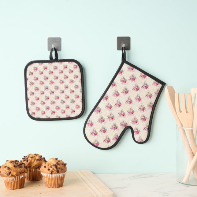 Spring floral  oven mitt & pot holder set (Insitu(Hanging))