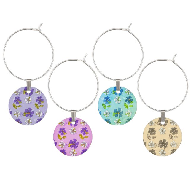 Spring Floral Pattern for Party of Four Wine Charm (Staggered)