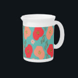 Spring Floral Pattern Hand Drawn Teal Peach Beverage Pitcher<br><div class="desc">Floral Hand Drawn Pattern Mug</div>