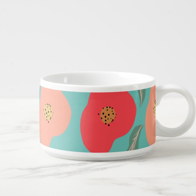 Spring Floral Pattern Hand Drawn Teal Red Kitchen Bowl (Left)