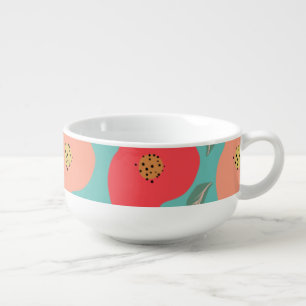 Spring Floral Pattern Hand Drawn Teal Red Kitchen Soup Mug