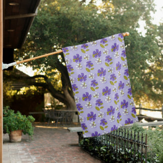 Spring Floral Pattern in Purple  House Flag