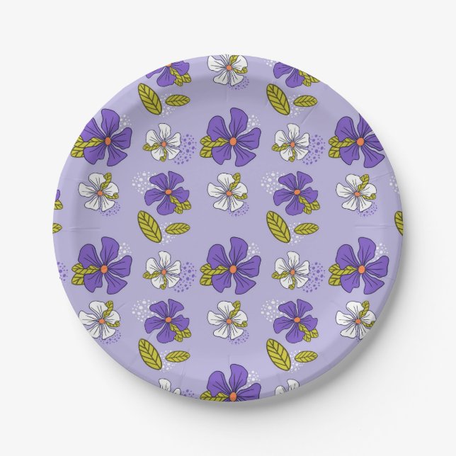 Spring Floral Pattern in Purple  Paper Plates (Front)
