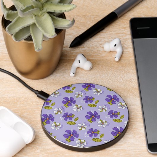 Spring Floral Pattern in Purple Wireless Charger (Desk 2)