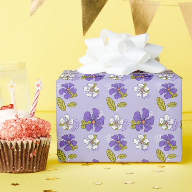 Spring Floral Pattern in Purple  Wrapping Paper (Birthday Party)