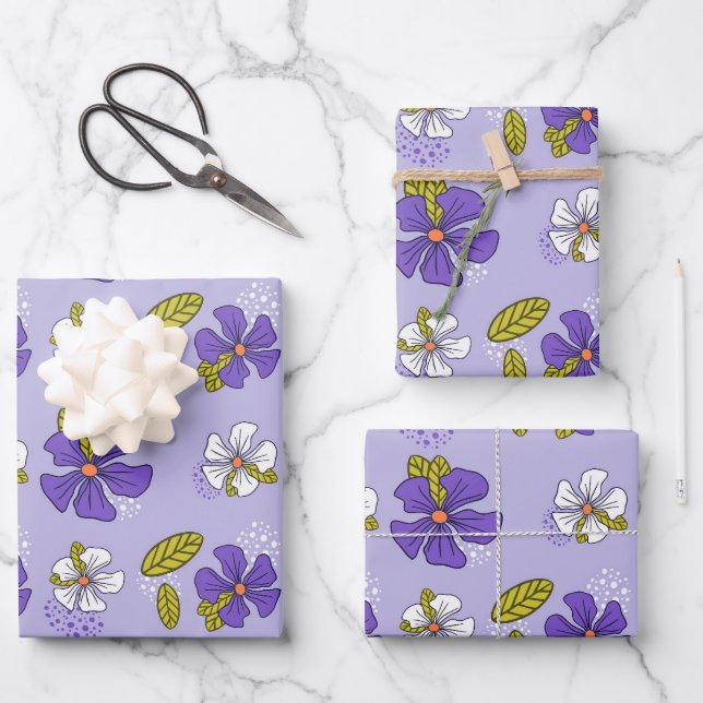 Spring Floral Pattern in Purple  Wrapping Paper Sheets (Front)
