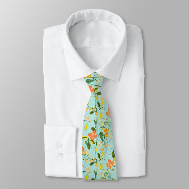 Spring Floral Pattern Neck Tie (Tied)