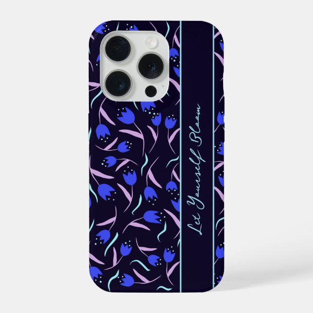 Spring Floral Pattern on Dark Blue Background Iphone Case (Back)