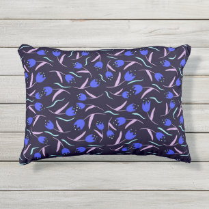 Spring Floral Pattern on Dark Blue Background Outdoor Pillow