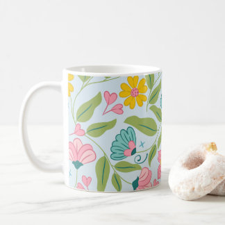 Spring Floral Pattern on Light Blue Coffee Mug