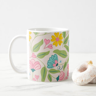 Spring Floral Pattern on Pink Coffee Mug