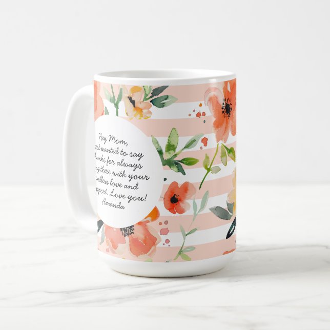 Spring Floral | Peach Stripe | Mother's Day Photo Coffee Mug (Front Left)
