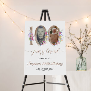 Spring Floral Photo 100th Birthday Welcome Poster
