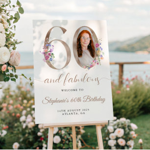 Spring Floral Photo 60th Birthday Welcome Poster
