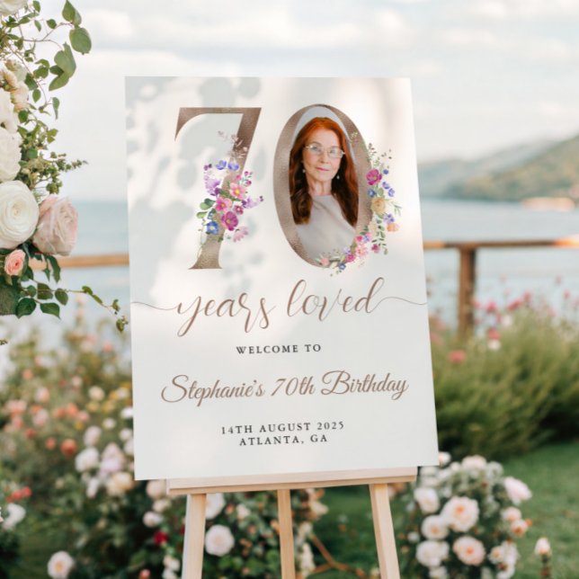 Spring Floral Photo 70th Birthday Welcome Poster (Creator Uploaded)