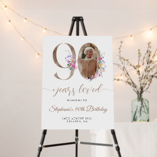 Spring Floral Photo 90th Birthday Welcome Foam Board