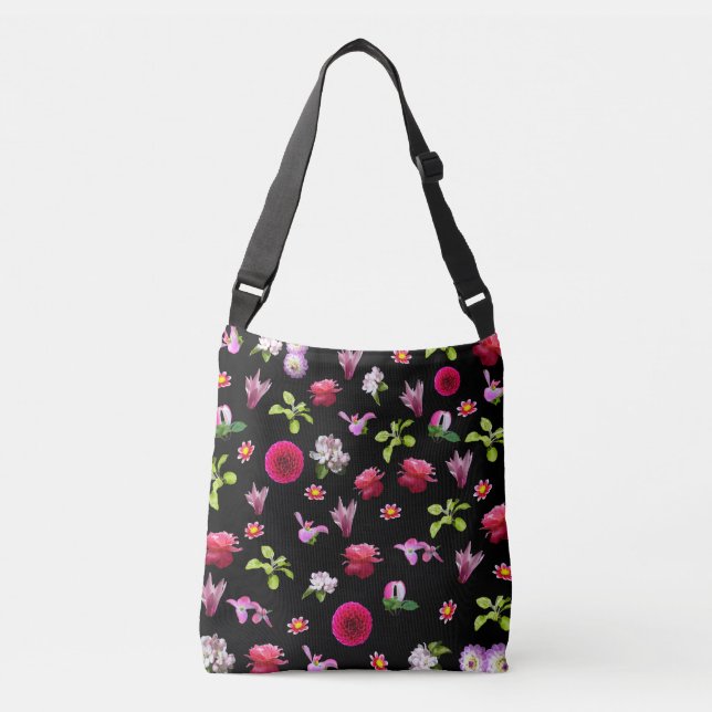 Spring Floral Photo Print Cross Body Tote Bag (Front)
