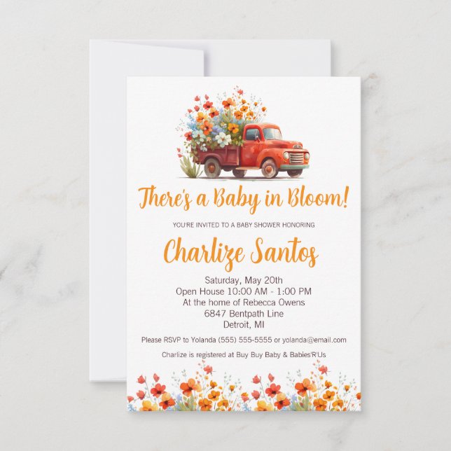 Spring Floral Pick Up Baby In Bloom Baby Shower Invitation (Front)