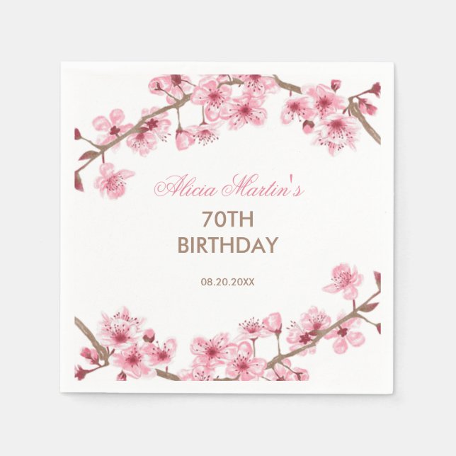 Spring Floral Pink Cherry Blossom Birthday  Napkins (Front)