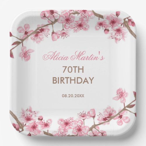 Spring Floral Pink Cherry Blossom Birthday  Paper Plates