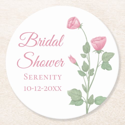 Spring Floral Pink Flowers Garden Bridal Shower Ro Round Paper Coaster