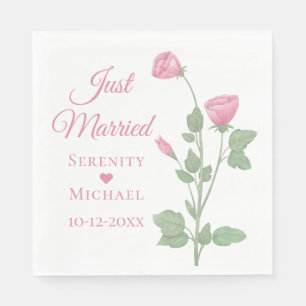 Spring Floral Pink Flowers Just Married Wedding Napkins