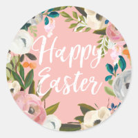 Spring Floral Pink Happy Easter Classic Round Sticker