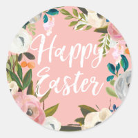 Spring Floral Pink Happy Easter Classic Round Sticker
